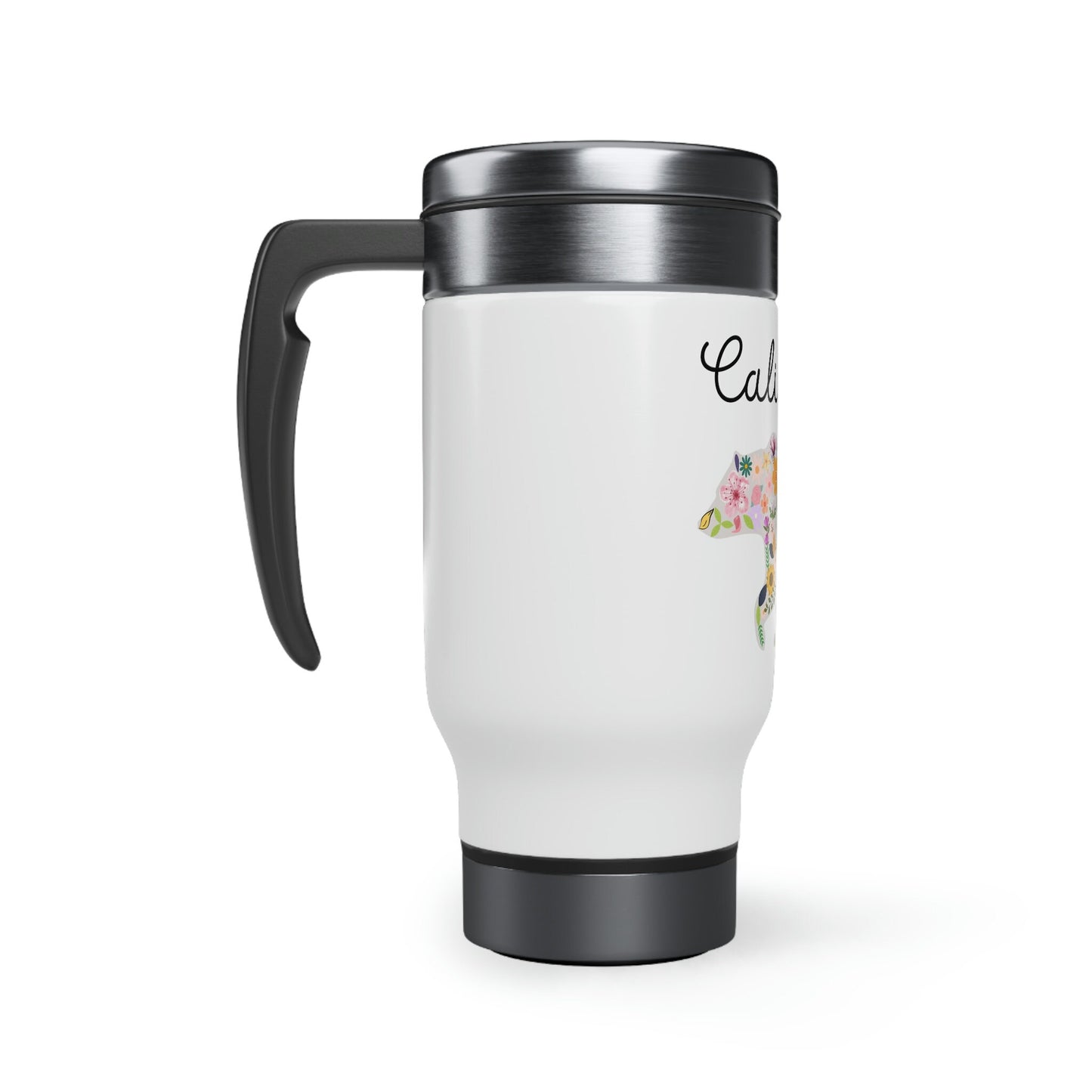 California Bear Floral Flowers Stainless Steel Travel Mug with Handle, 14oz