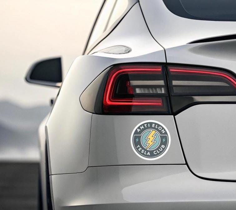 Anti Elon Tesla Club Magnet, Funny Die-Cut Car Magnet, Sarcastic Tesla Gift, Anti-Tech Decor for Fridge, Locker, or Office