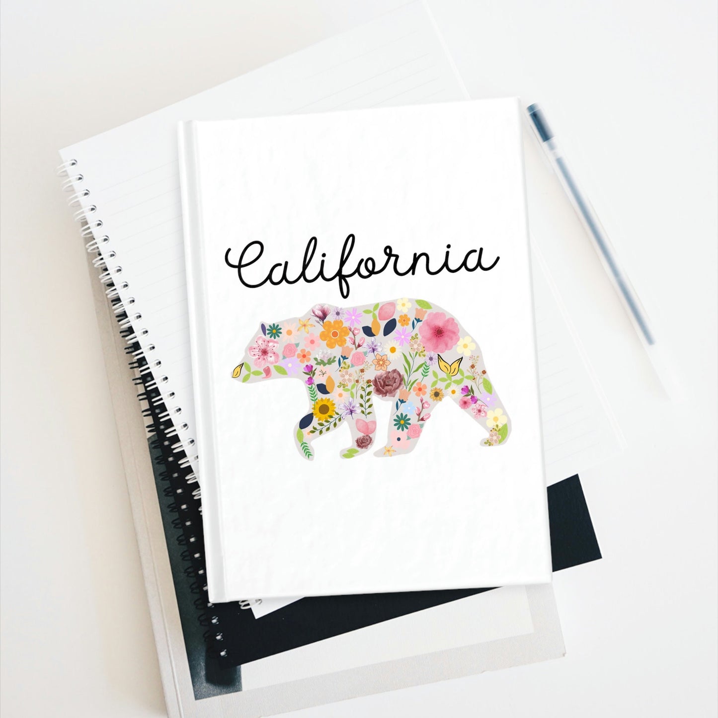 California Bear Flower Design Journal - Ruled Line Floral Cali Golden State
