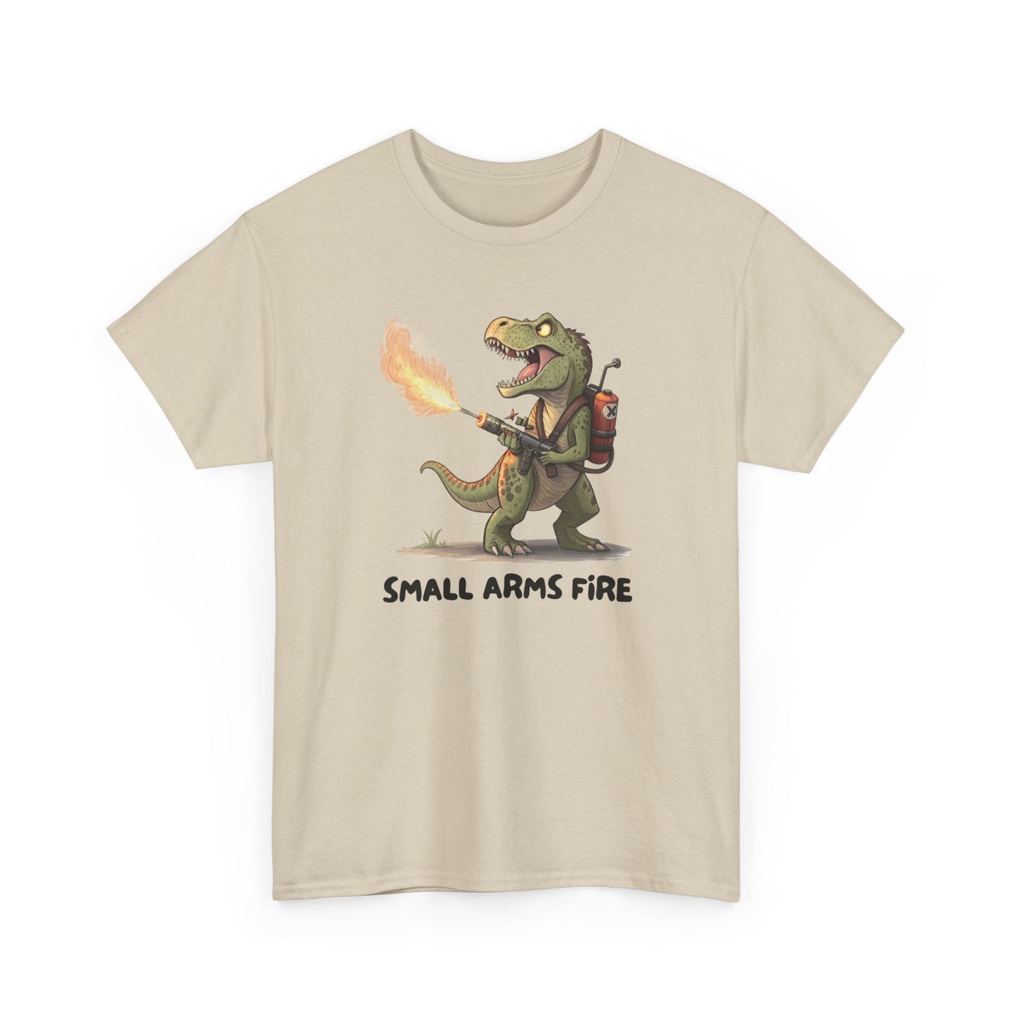 Small Arms Fire | Funny Dinosaur Tee, Unisex Cotton T-Shirt, Gift for Dino Lovers, Casual Wear, Birthday, Humor Tee, Small Arms Fire