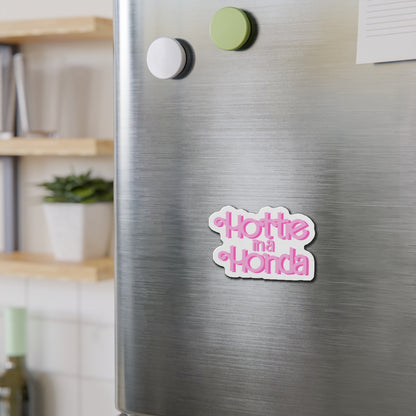 Hottie in a Honda Car Magnet, Trendy Refrigerator Decor, Fun Gift for Car Enthusiasts, Pink Die-Cut Magnet, Cute Home Accessories