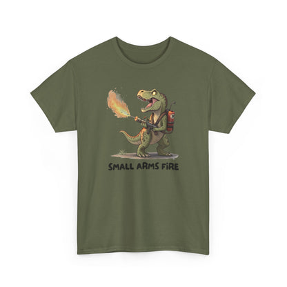Small Arms Fire | Funny Dinosaur Tee, Unisex Cotton T-Shirt, Gift for Dino Lovers, Casual Wear, Birthday, Humor Tee, Small Arms Fire