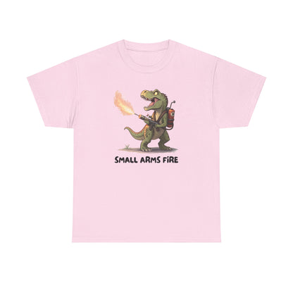 Small Arms Fire | Funny Dinosaur Tee, Unisex Cotton T-Shirt, Gift for Dino Lovers, Casual Wear, Birthday, Humor Tee, Small Arms Fire
