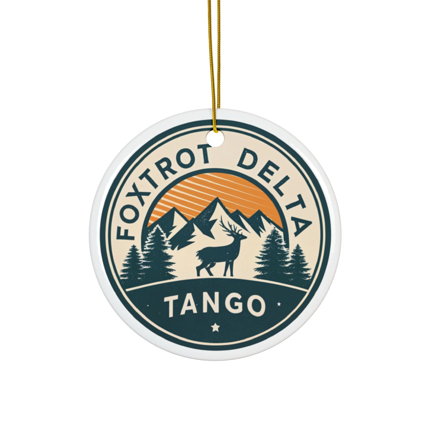 Foxtrot Delta Tango Mountain Scene Ceramic Ornaments, Reindeer Christmas Decor, Handmade Holiday Gift, Personalized Tree Decorations