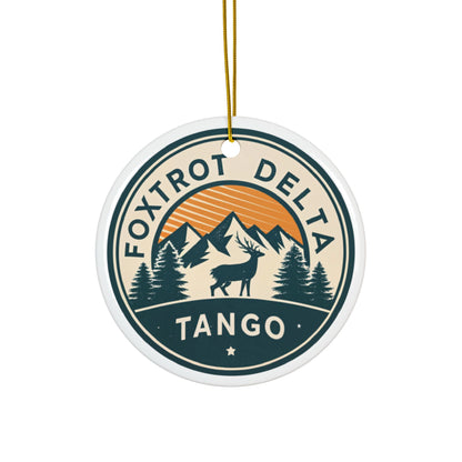 Foxtrot Delta Tango Mountain Scene Ceramic Ornaments, Reindeer Christmas Decor, Handmade Holiday Gift, Personalized Tree Decorations