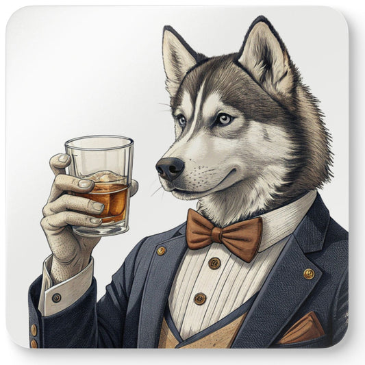 Hair of the Dog "Husky" Whimsical Animal Coaster Set | Reusable Drink Coasters | Home Bar Decor | Unique Gift for Dog Lovers