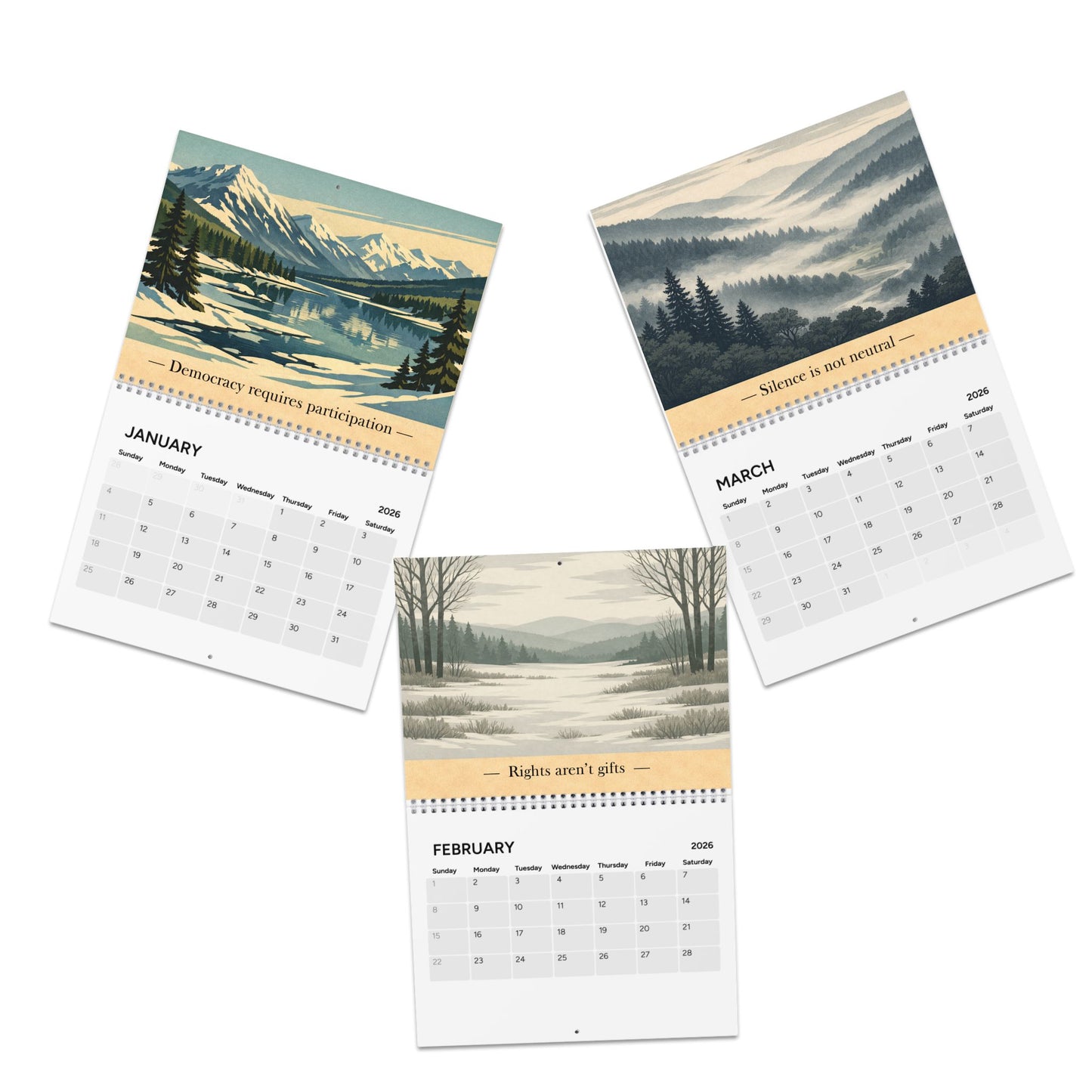 Democracy & Resistance Wall Calendar 2026 – Vintage National Park–Style Political Art Calendar