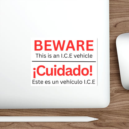 Beware I.C.E Vehicle Identification Die-Cut Stickers | Bold Warning Decals for Cars, Laptops, Bumper Stickers, Home Decor