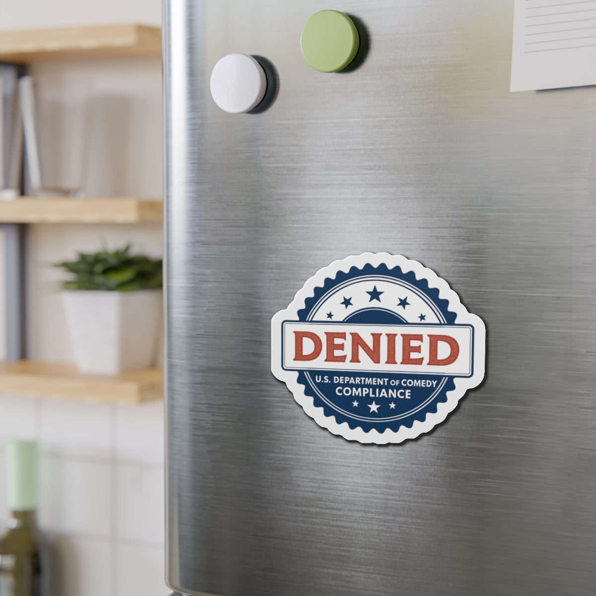 U.S. Department of Comedy Compliance Denied Magnet | Satirical Comedy Compliance Sticker, Gift for Humor Lovers, Fridge Decoration