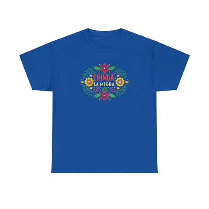 Chinga La Migra Anti I.C.E Floral Statement Tee - Unisex Graphic Shirt, Bold Casual Wear, Gift for Activists, Festival Clothing