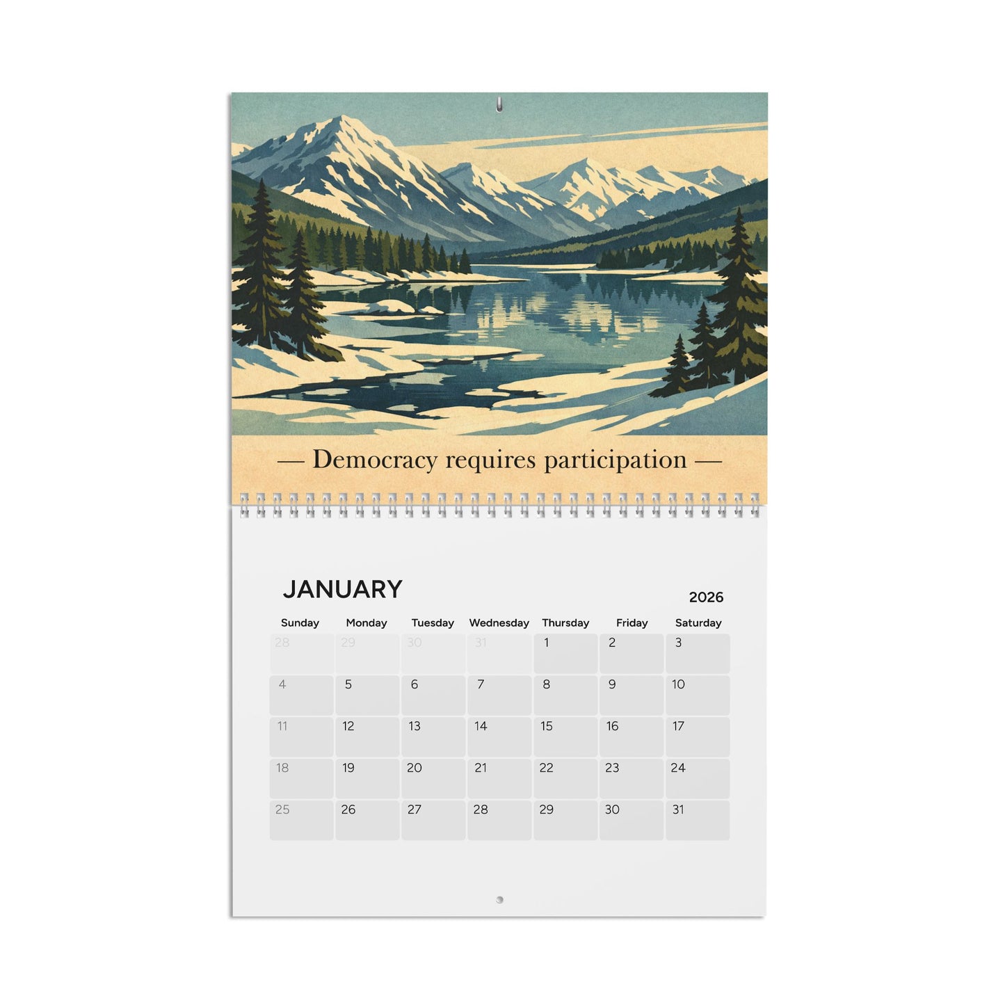 Democracy & Resistance Wall Calendar 2026 – Vintage National Park–Style Political Art Calendar