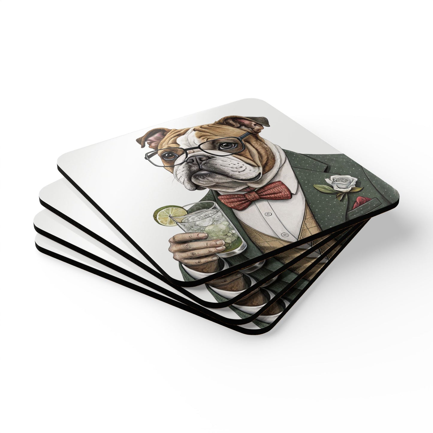 Hair of the Dog "Bulldog" Stylish Dog-Themed Cork Coaster Set, Bulldog Coasters, Home Bar Decor, Dog Lover Gift, Unique Housewarming Present