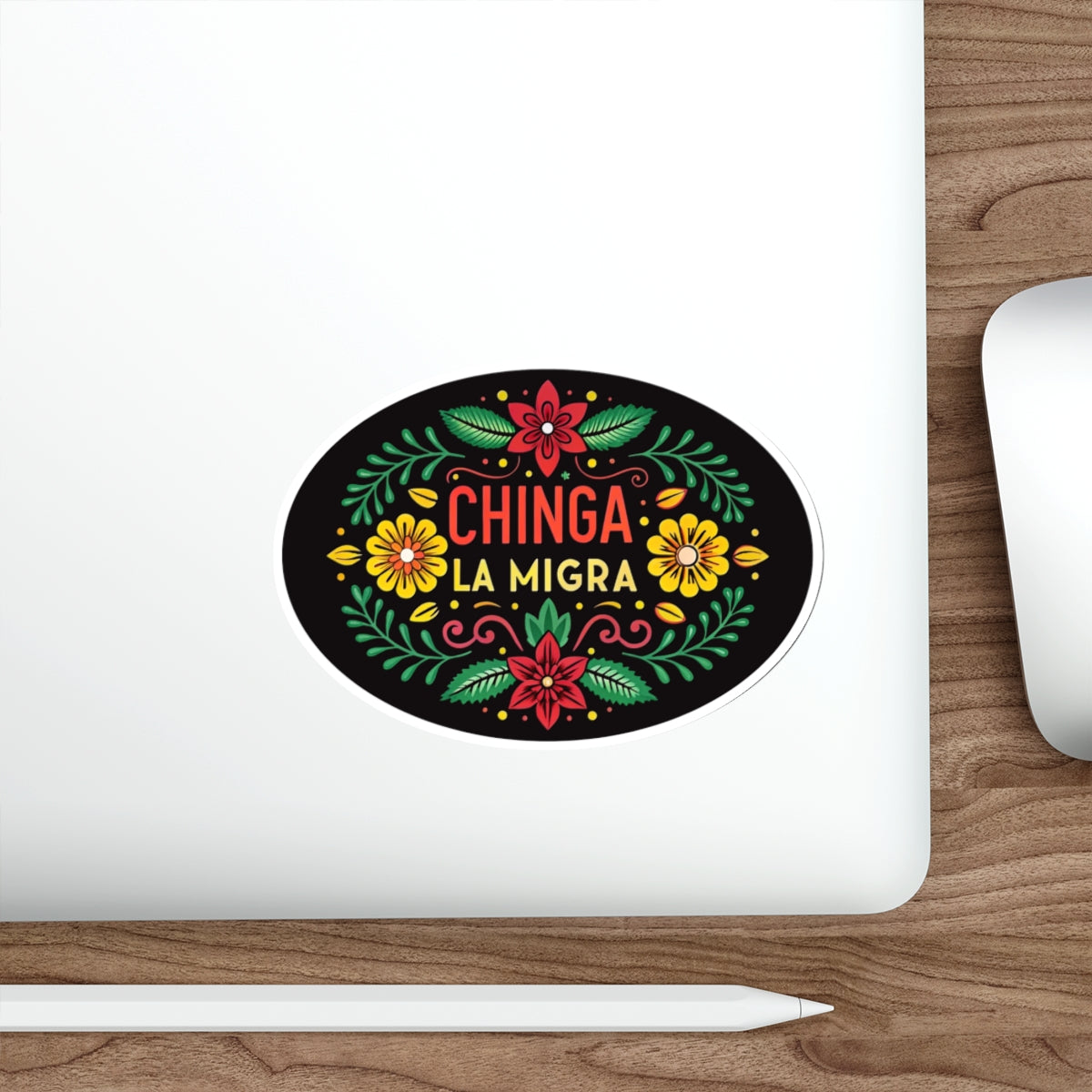 Chinga La Migra Anti I.C.E Vibrant Die-Cut Stickers, Floral Laptop Decals, Fun Gifts, Stickers for Eclectic Style, Affirmation Art