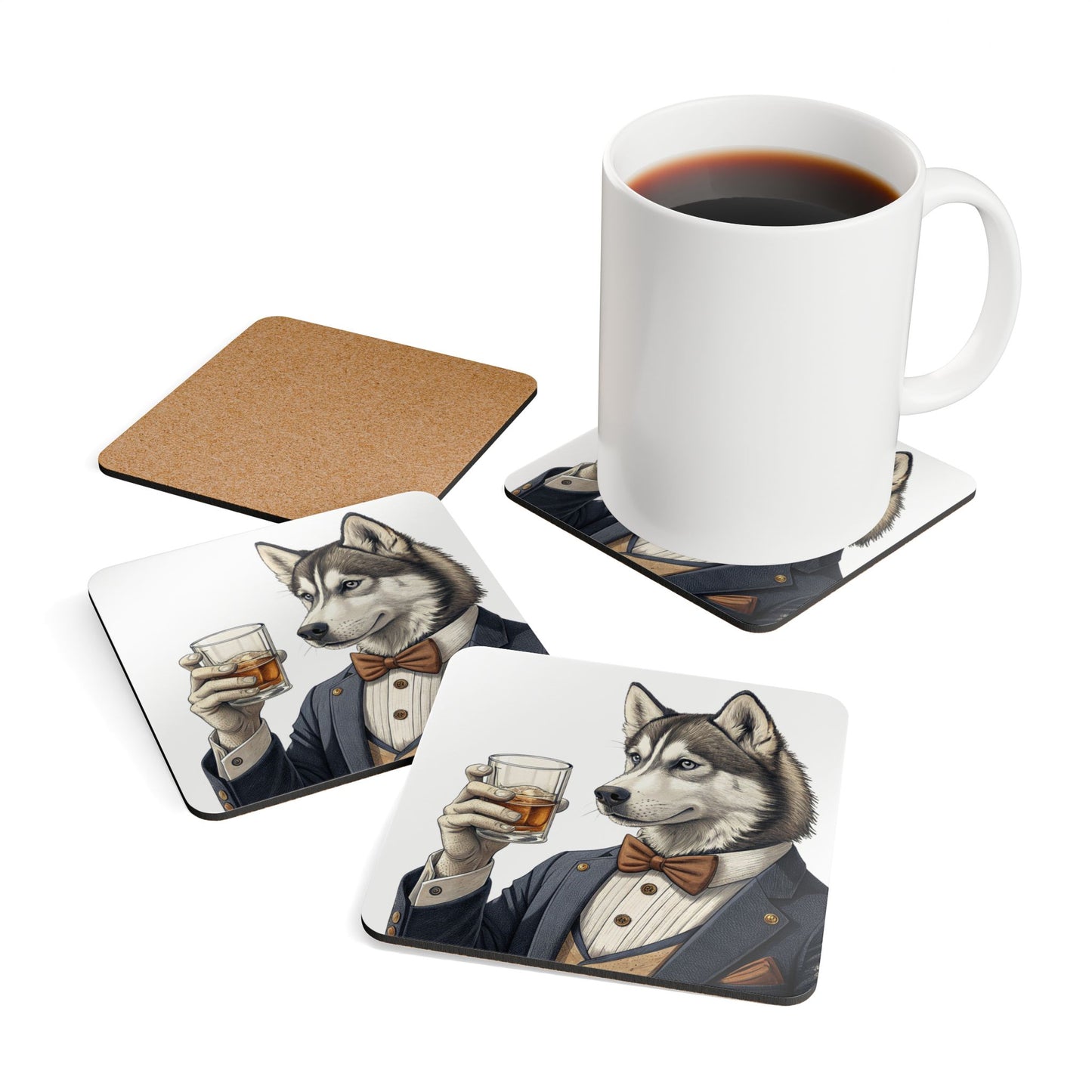 Hair of the Dog "Husky" Whimsical Animal Coaster Set | Reusable Drink Coasters | Home Bar Decor | Unique Gift for Dog Lovers