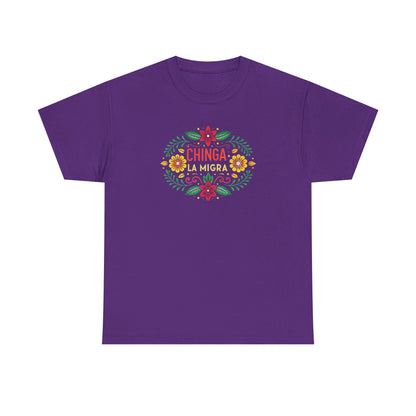 Chinga La Migra Anti I.C.E Floral Statement Tee - Unisex Graphic Shirt, Bold Casual Wear, Gift for Activists, Festival Clothing
