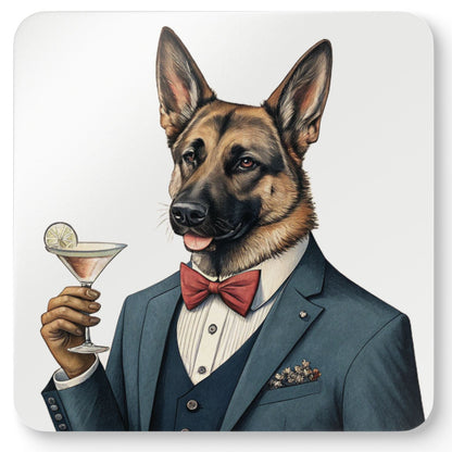 Hair of the Dog "German Shepherd" Dog-Themed Corkwood Coaster Set, Animal Lover Gift, Home Bar Accessory, Pet Lover Decor
