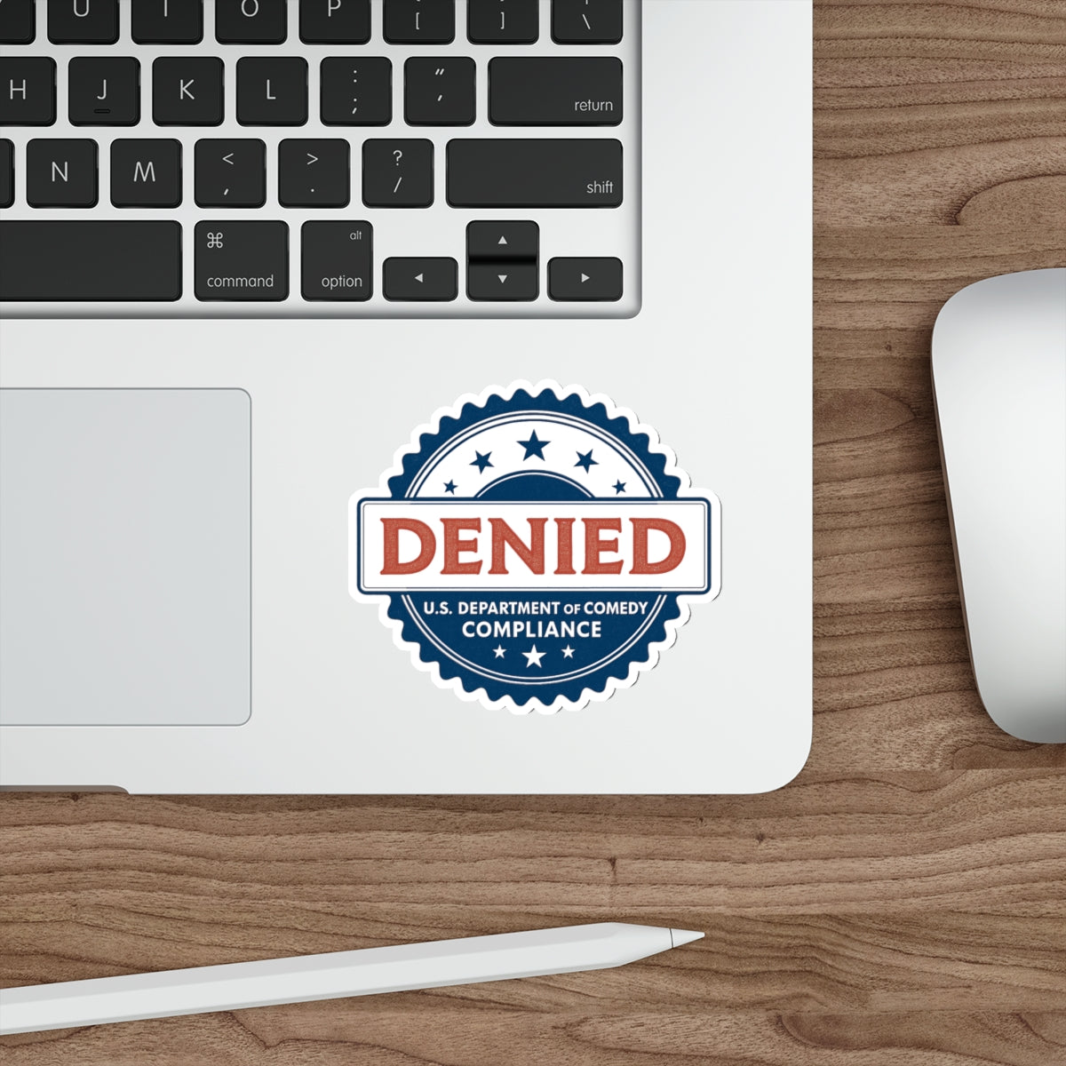 U.S. Department of Comedy Compliance Denied Stickers - Satirical Die-Cut Vinyl Decals for Laptops, Water Bottles, Gifts, Party Favors, Home Decor