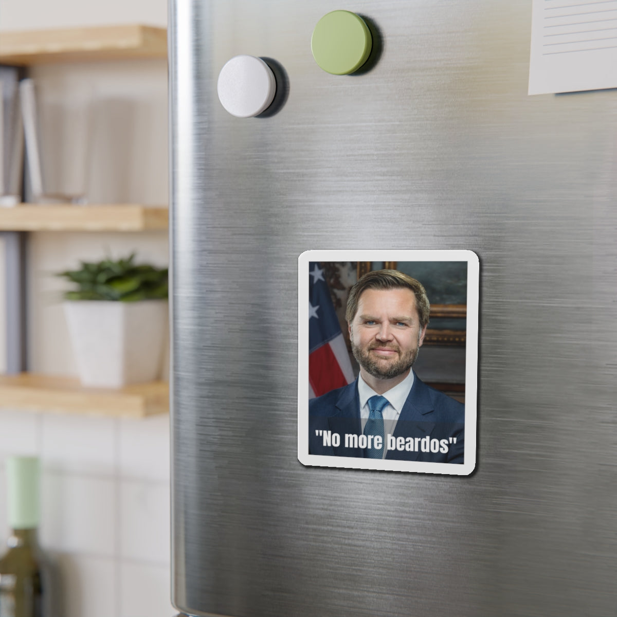 No More Beardos Satirical JD Vance Die-Cut Magnet: Humorous Political Statement, Refrigerator Magnet, Novelty Gift, Pete Hegseth