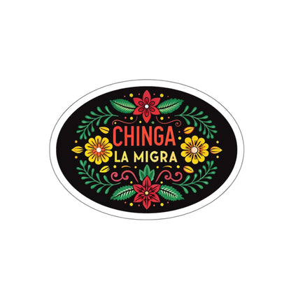 Chinga La Migra Anti I.C.E Vibrant Die-Cut Stickers, Floral Laptop Decals, Fun Gifts, Stickers for Eclectic Style, Affirmation Art