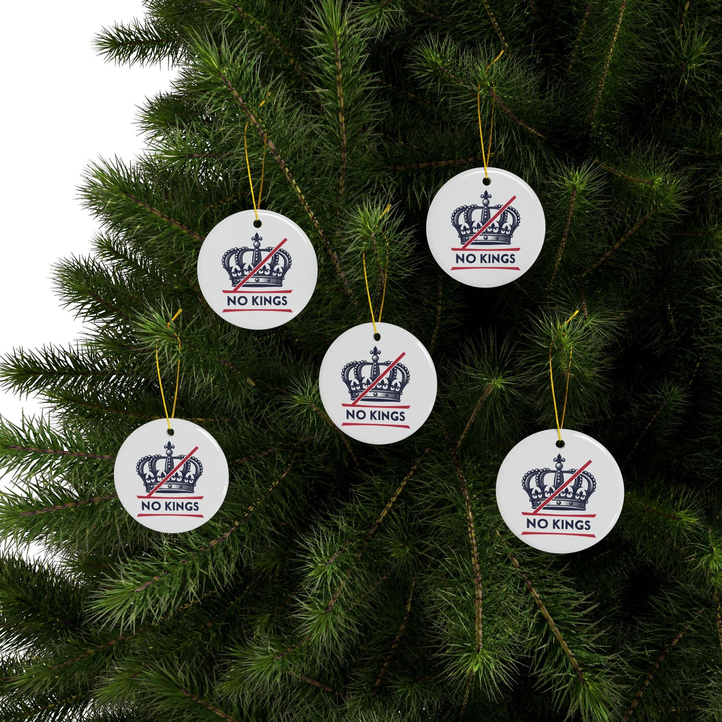 Ceramic Christmas Ornaments, 2-Sided, No Kings Theme, Holiday Decor, Unique Gift, Festive Decoration, Tree Ornament
