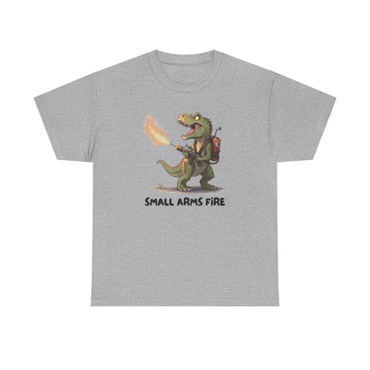 Small Arms Fire | Funny Dinosaur Tee, Unisex Cotton T-Shirt, Gift for Dino Lovers, Casual Wear, Birthday, Humor Tee, Small Arms Fire