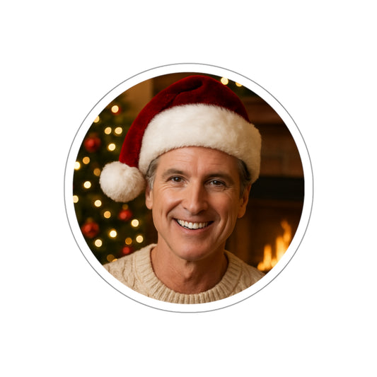 Gavin Newsom Christmas Sticker Decoration | Die-Cut Sticker | Christmas Holiday Decal | California Governor Decor