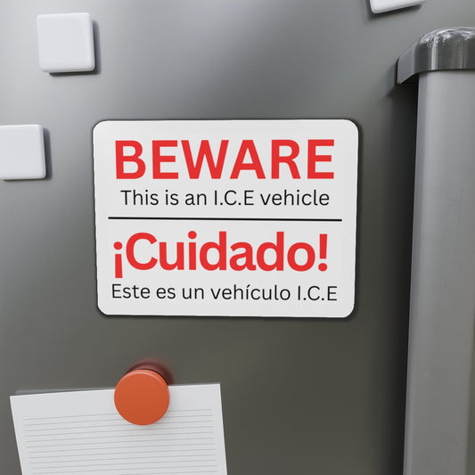 Beware I.C.E Vehicle Identification Die-Cut Magnets - Car Warning, Home Decor, Gifts for Safety Awareness, ICE Vehicle Sign
