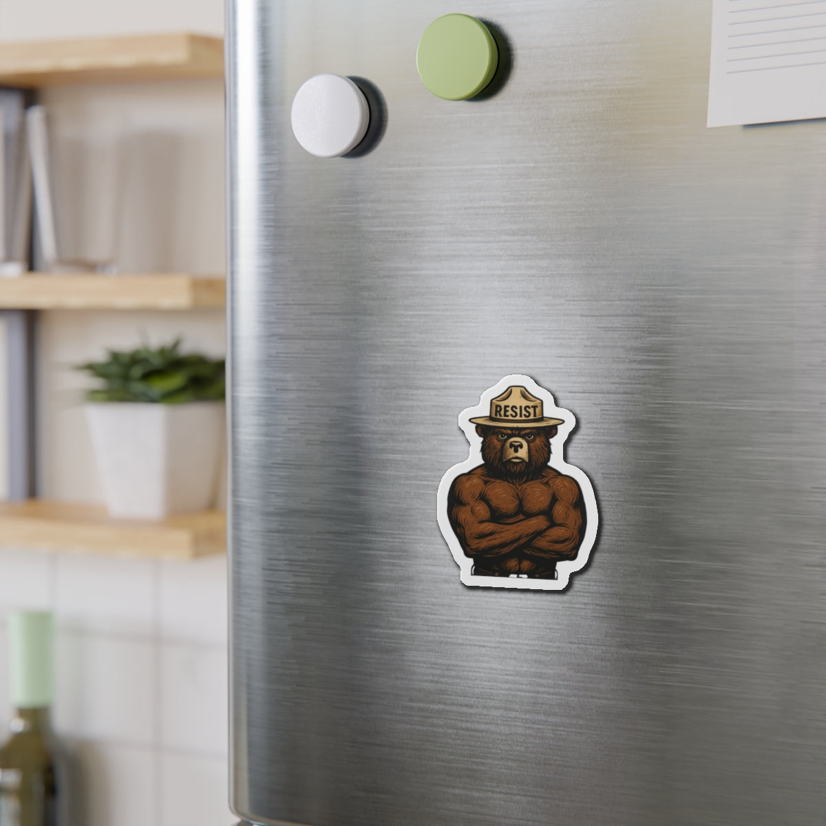 Smokey Says Resist | Bear Die-Cut Magnets | Motivational Fridge Decor, Unique Gift for Nature Lovers, Strength and Empowerment