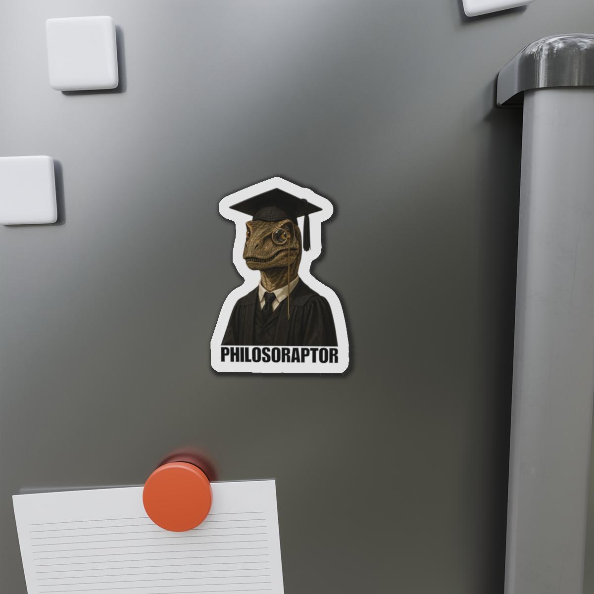 Philosoraptor Die-Cut Magnet | Funny Graduation Decor, Cool Gift for Graduates, Quirky Kitchen Magnet, Unique Home Decor, Educational Gift