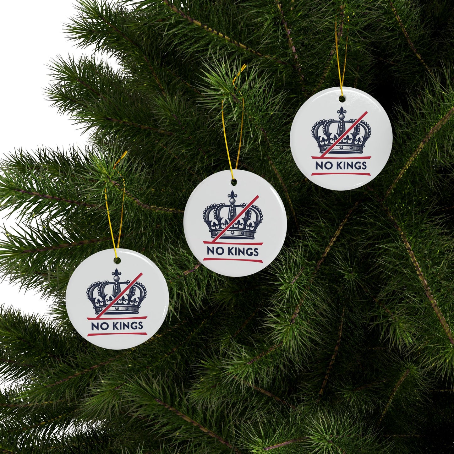 Ceramic Christmas Ornaments, 2-Sided, No Kings Theme, Holiday Decor, Unique Gift, Festive Decoration, Tree Ornament