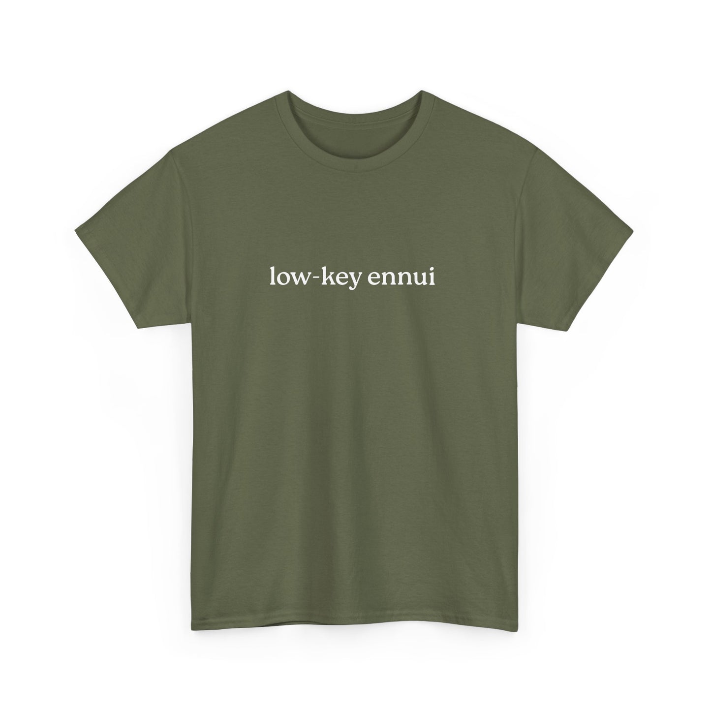 Low-Key Ennui Unisex Heavy Cotton Tee, Casual Statement Tee, Gift for Minimalists, Everyday Wear, Trendy Graphic Tee
