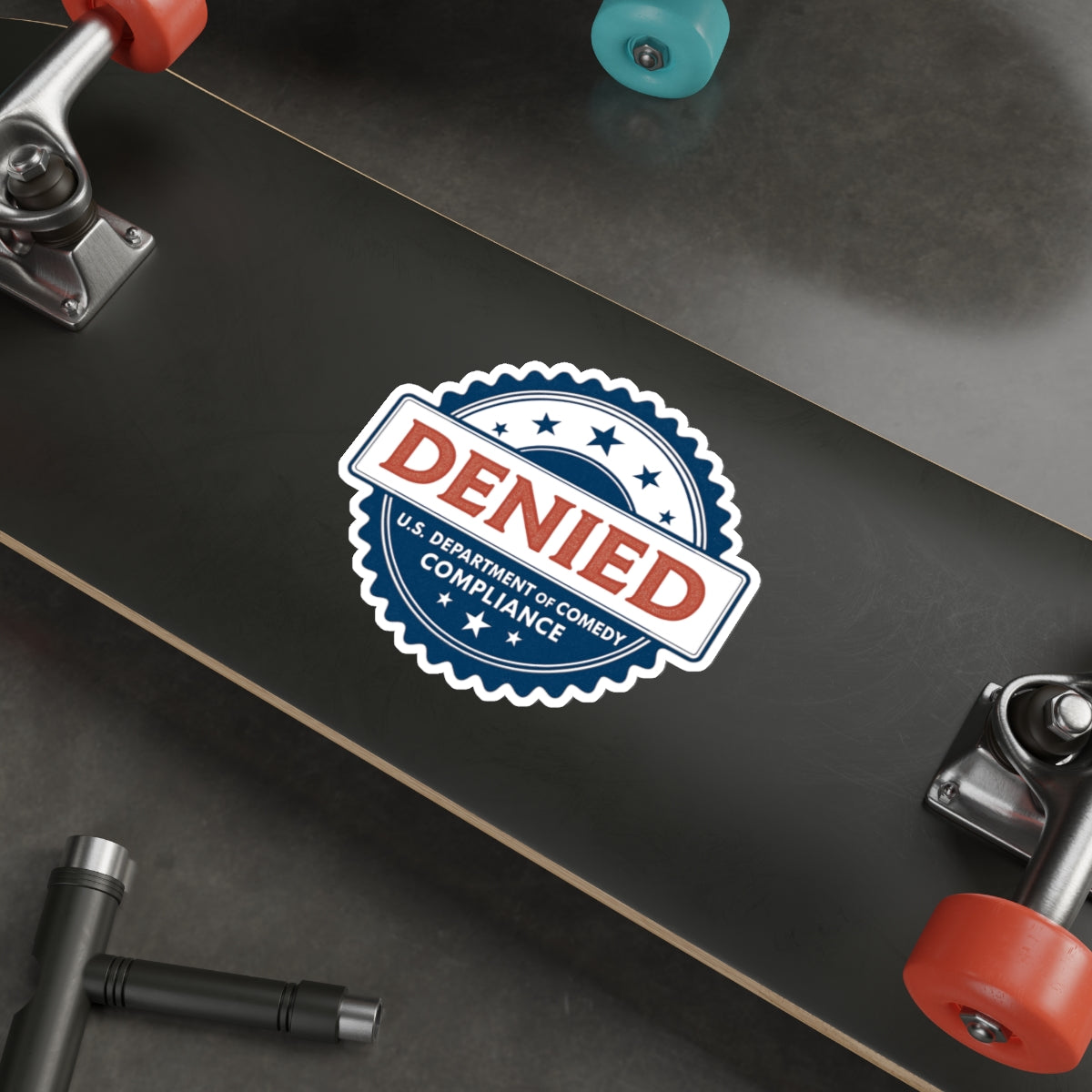 U.S. Department of Comedy Compliance Denied Stickers - Satirical Die-Cut Vinyl Decals for Laptops, Water Bottles, Gifts, Party Favors, Home Decor