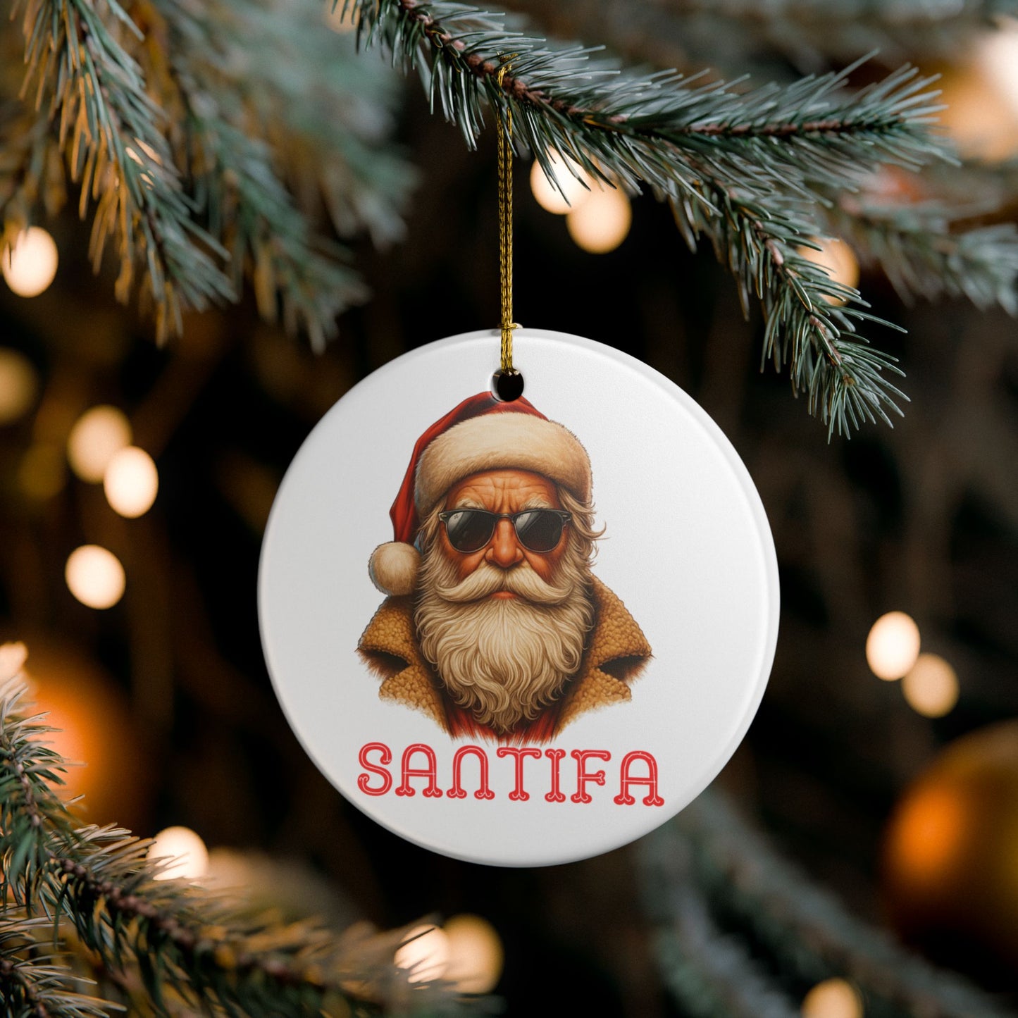 Santifa Santa Ceramic Ornament | Antifa |Anti Fascist | Foxtrot Delta Tango | Christmas Decor | Tree Ornament