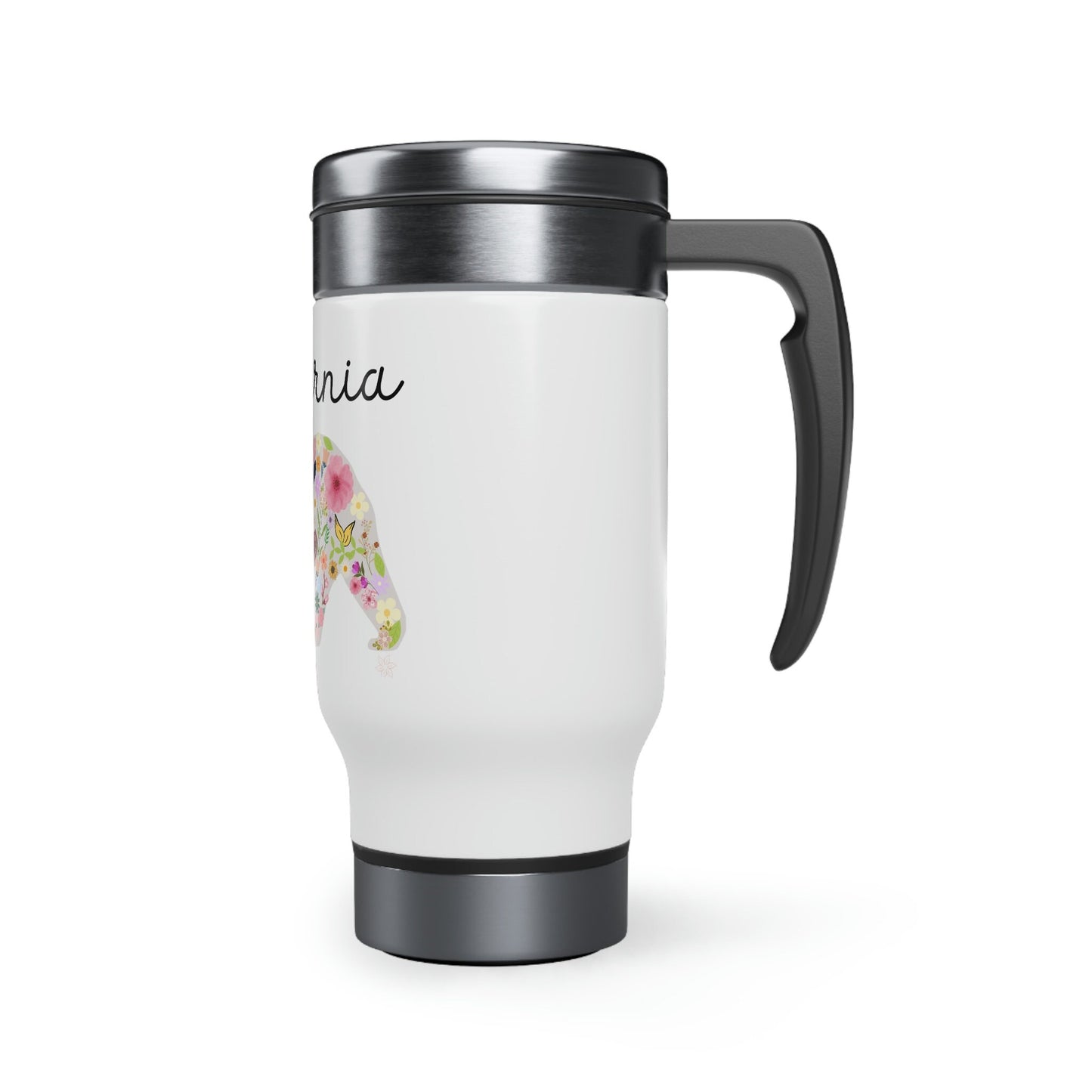 California Bear Floral Flowers Stainless Steel Travel Mug with Handle, 14oz