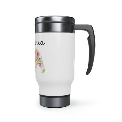 California Bear Floral Flowers Stainless Steel Travel Mug with Handle, 14oz