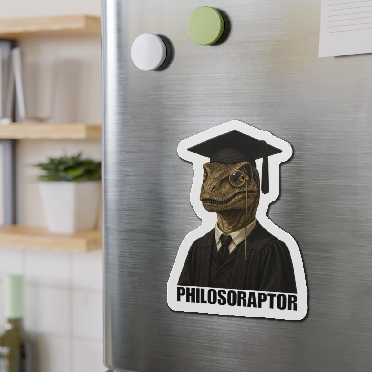 Philosoraptor Die-Cut Magnet | Funny Graduation Decor, Cool Gift for Graduates, Quirky Kitchen Magnet, Unique Home Decor, Educational Gift