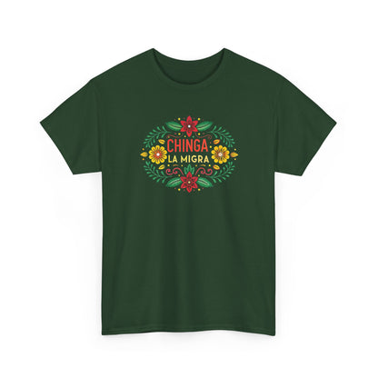 Chinga La Migra Anti I.C.E Floral Statement Tee - Unisex Graphic Shirt, Bold Casual Wear, Gift for Activists, Festival Clothing