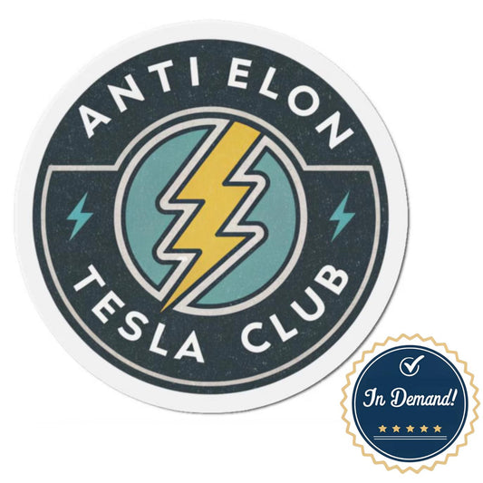 Anti Elon Tesla Club Magnet, Funny Die-Cut Car Magnet, Sarcastic Tesla Gift, Anti-Tech Decor for Fridge, Locker, or Office