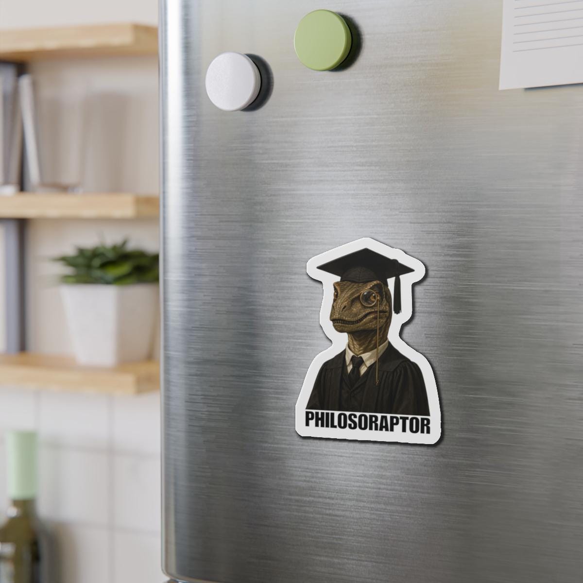 Philosoraptor Die-Cut Magnet | Funny Graduation Decor, Cool Gift for Graduates, Quirky Kitchen Magnet, Unique Home Decor, Educational Gift