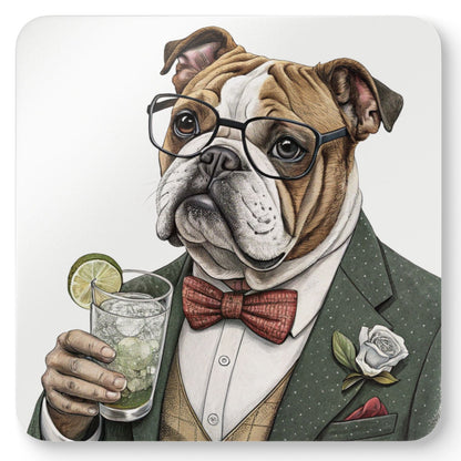 Hair of the Dog "Bulldog" Stylish Dog-Themed Cork Coaster Set, Bulldog Coasters, Home Bar Decor, Dog Lover Gift, Unique Housewarming Present