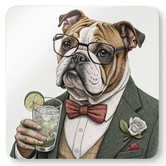 Hair of the Dog "Bulldog" Stylish Dog-Themed Cork Coaster Set, Bulldog Coasters, Home Bar Decor, Dog Lover Gift, Unique Housewarming Present
