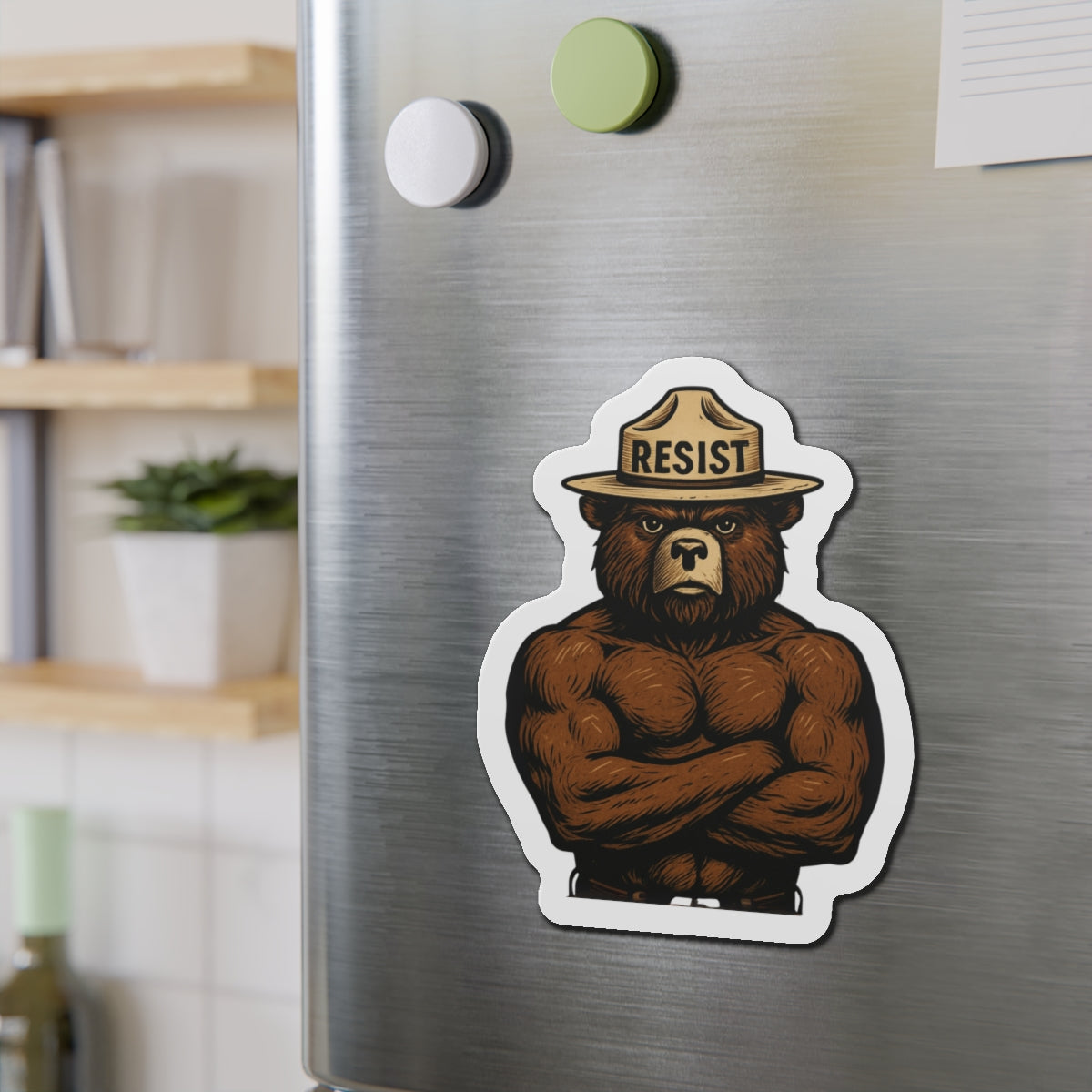 Smokey Says Resist | Bear Die-Cut Magnets | Motivational Fridge Decor, Unique Gift for Nature Lovers, Strength and Empowerment