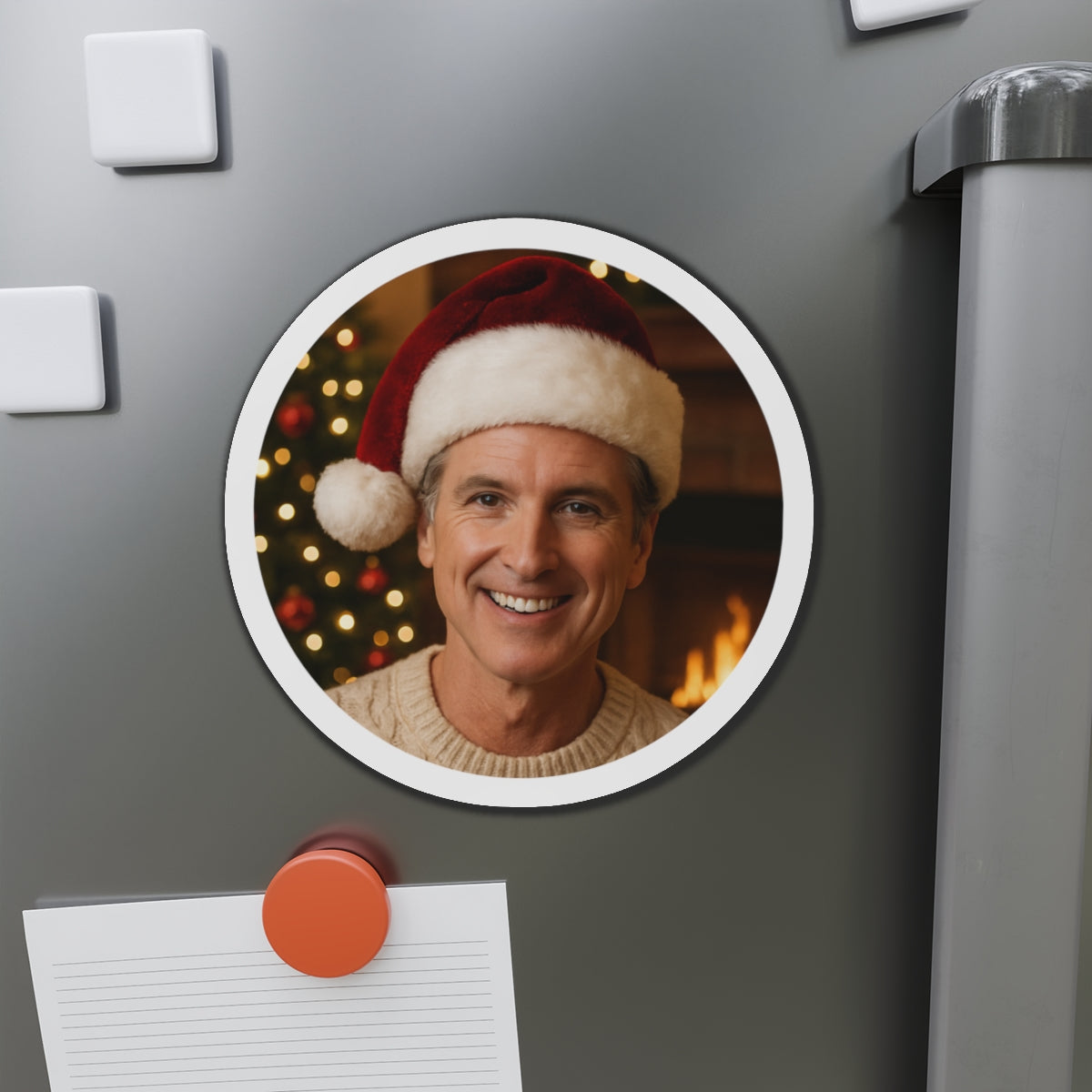 Gavin Newsom Christmas Magnetic Decoration | Die-Cut Magnet | Christmas Holiday Refrigerator Magnet | California Governor Decor