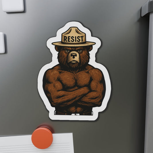 Smokey Says Resist | Bear Die-Cut Magnets | Motivational Fridge Decor, Unique Gift for Nature Lovers, Strength and Empowerment