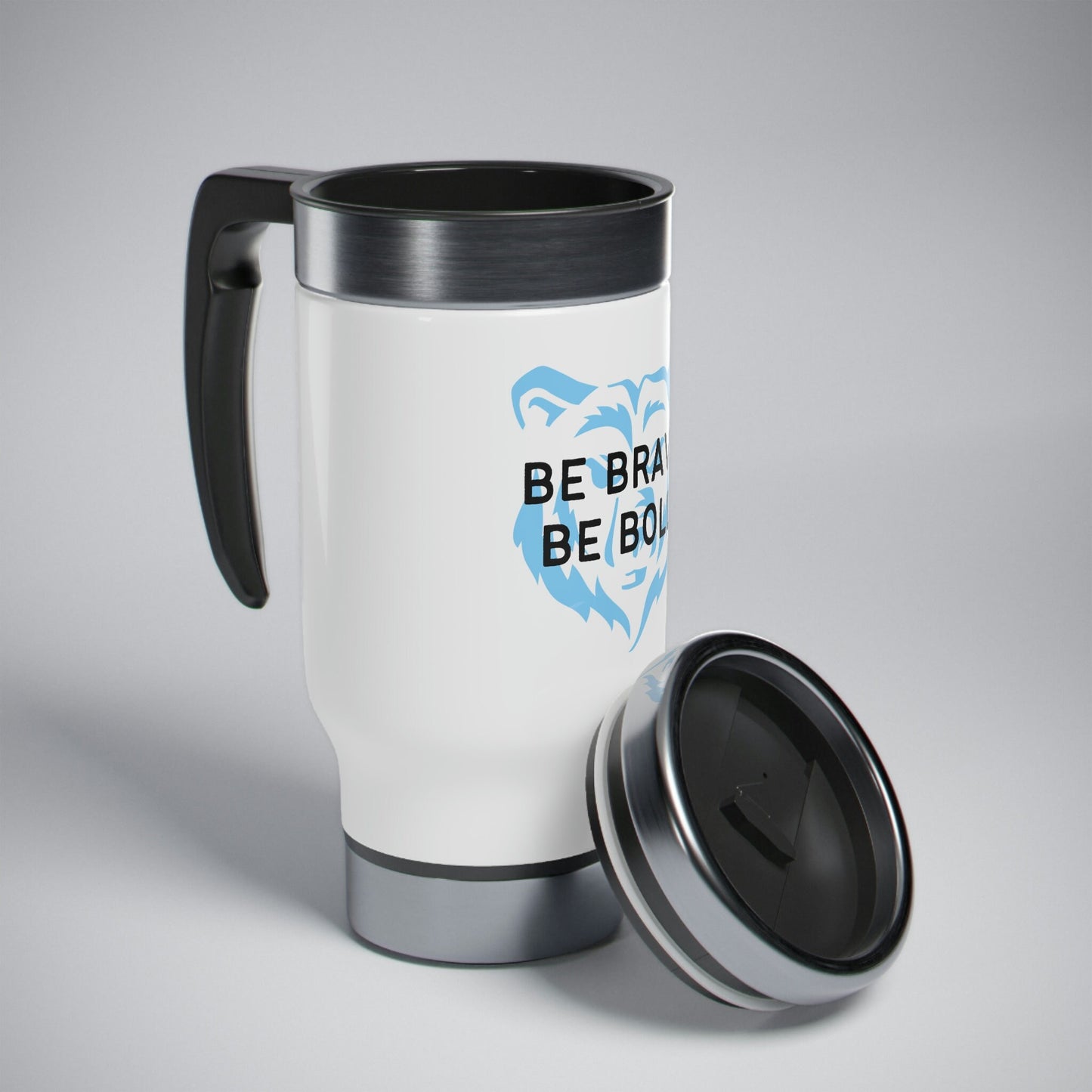 Be Brave Be Bold Bear Design Stainless Steel Travel Mug with Handle, 14oz