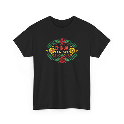 Chinga La Migra Anti I.C.E Floral Statement Tee - Unisex Graphic Shirt, Bold Casual Wear, Gift for Activists, Festival Clothing