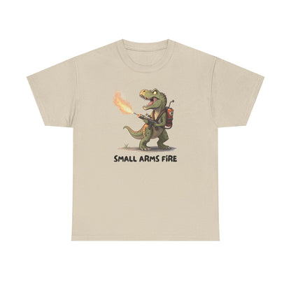 Small Arms Fire | Funny Dinosaur Tee, Unisex Cotton T-Shirt, Gift for Dino Lovers, Casual Wear, Birthday, Humor Tee, Small Arms Fire