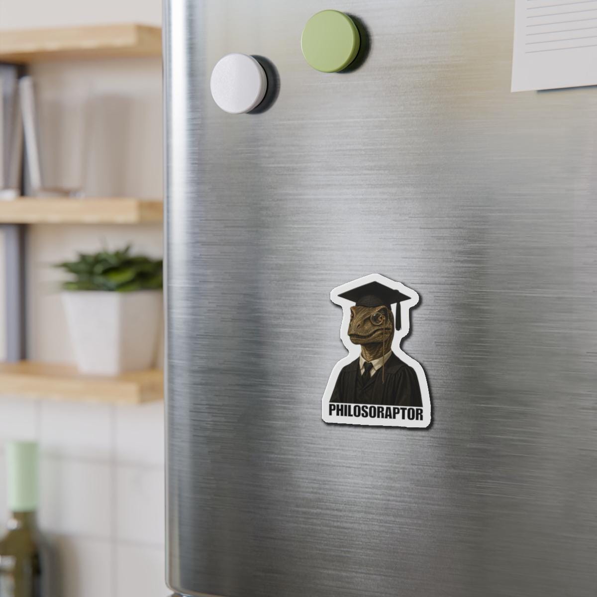 Philosoraptor Die-Cut Magnet | Funny Graduation Decor, Cool Gift for Graduates, Quirky Kitchen Magnet, Unique Home Decor, Educational Gift