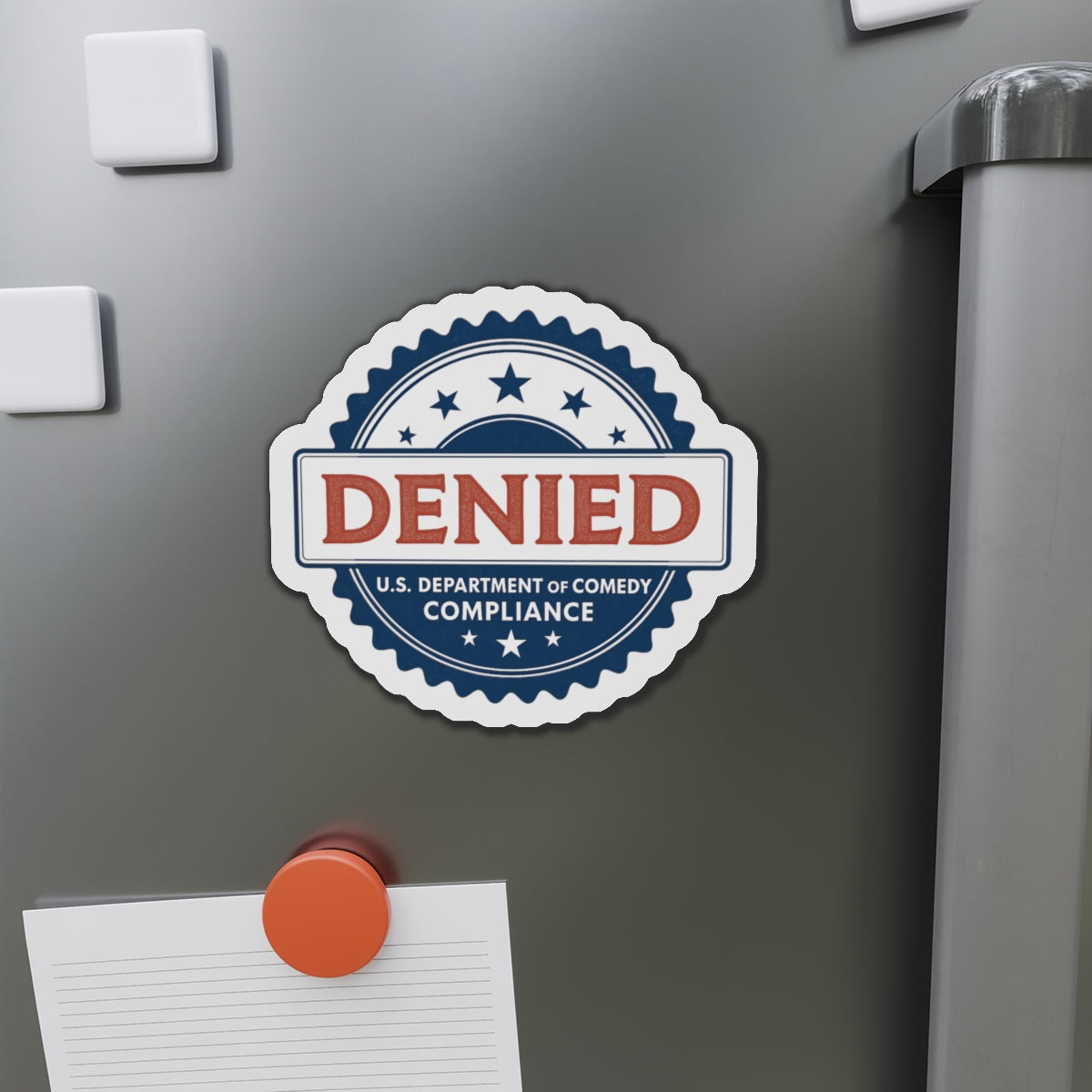 U.S. Department of Comedy Compliance Denied Magnet | Satirical Comedy Compliance Sticker, Gift for Humor Lovers, Fridge Decoration