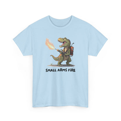 Small Arms Fire | Funny Dinosaur Tee, Unisex Cotton T-Shirt, Gift for Dino Lovers, Casual Wear, Birthday, Humor Tee, Small Arms Fire